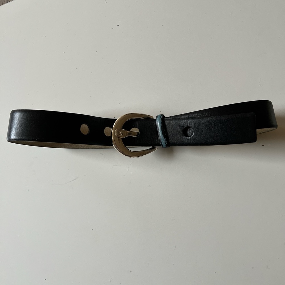 Michael Kors Black Leather Belt with Gold Buckle